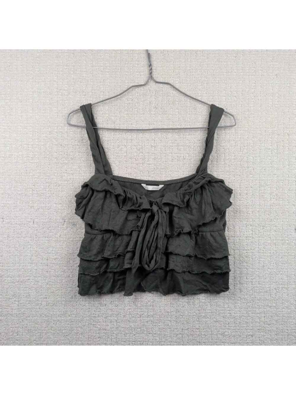 Zara Faded Gray / Green Ruffle Crop Top Tie Front Cami Boho Fairycore Boho Sz M